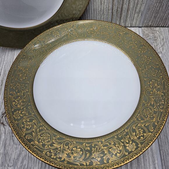 Sango China Versailles Set Of 4 Salad‎ Plates 7 3/4" Japan #3632 Green Gold - Picture 2 of 6